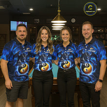 Load image into Gallery viewer, Blue 8 Ball &amp; 9 Ball Fire Yin And Yang Dragon Billiard Shirt For Men Custom Pool Team Jersey TDM5841