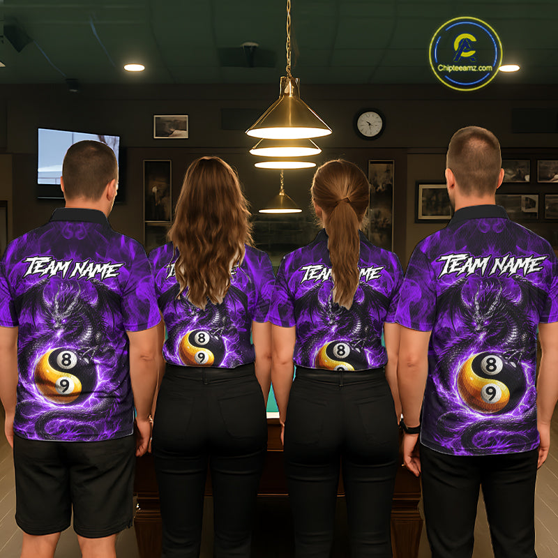Purple 8 Ball & 9 Ball Fire Yin And Yang Dragon Billiard Shirt For Women Custom Pool Team Jersey TDM5843
