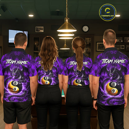 Purple 8 Ball & 9 Ball Fire Yin And Yang Dragon Billiard Shirt For Women Custom Pool Team Jersey TDM5843