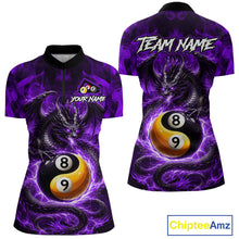 Load image into Gallery viewer, Purple 8 Ball &amp; 9 Ball Fire Yin And Yang Dragon Billiard Shirt For Women Custom Pool Team Jersey TDM5843