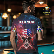 Load image into Gallery viewer, US Flag Patriotic Skull Men&#39;s Billiard Shirt Custom Pool Team Shirt Billiard Jersey Polo &amp; 1/4 Zip TDM5140