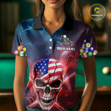 Load image into Gallery viewer, US Flag Patriotic Skull Women's Billiard Shirt Custom Pool Team Shirt Billiard Jersey Polo &amp; 1/4 Zip TDM5140