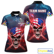 Load image into Gallery viewer, US Flag Patriotic Skull Women's Billiard Shirt Custom Pool Team Shirt Billiard Jersey Polo &amp; 1/4 Zip TDM5140