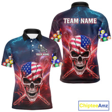 Load image into Gallery viewer, US Flag Patriotic Skull Men&#39;s Billiard Shirt Custom Pool Team Shirt Billiard Jersey Polo &amp; 1/4 Zip TDM5140