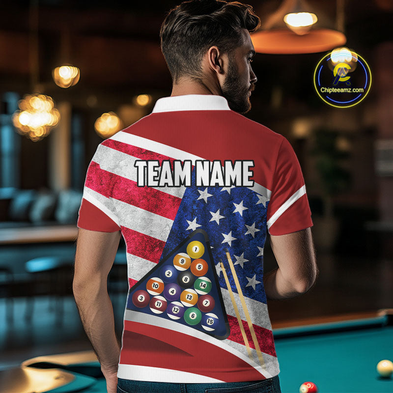 Personalized American Flag Billiard Shirt For Men Custom Patriotic Pool Team Jersey Polo & 1/4 Zip TDM5610