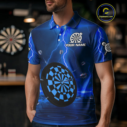 Personalized Dartboard Thunder Lightning Blue Darts Shirt For Men Custom Glowing Darts Team Jersey TDM4920