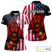 Load image into Gallery viewer, American Flag Lion 8 Ball Billiard Shirt For Women Custom Patriotic Pool Team Shirt Polo &amp; 1/4 Zip TDM5341