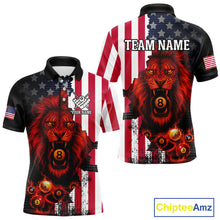 Load image into Gallery viewer, American Flag Lion 8 Ball Billiard Shirt For Men Custom Patriotic Pool Team Shirt Polo &amp; 1/4 Zip TDM5341