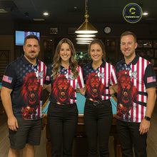 Load image into Gallery viewer, American Flag Lion 8 Ball Billiard Shirt For Men Custom Patriotic Pool Team Shirt Polo &amp; 1/4 Zip TDM5341