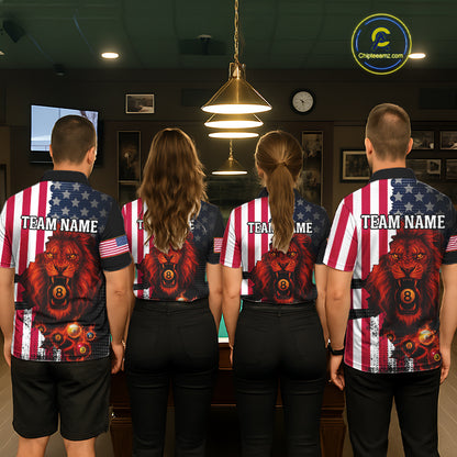 American Flag Lion 8 Ball Billiard Shirt For Women Custom Patriotic Pool Team Shirt Polo & 1/4 Zip TDM5341