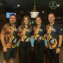 Load image into Gallery viewer, Orange 8 Ball &amp; 9 Ball Fire Flame Billiard Shirt For Women Custom Pool Team Shirts, Billiard Jersey TDM5349