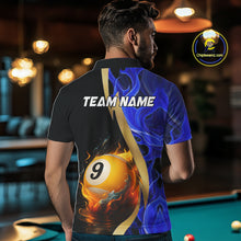 Load image into Gallery viewer, Blue 8 Ball &amp; 9 Ball Fire Flame Billiard Shirt For Men Custom Pool Team Shirts, Billiard Jersey TDM5350