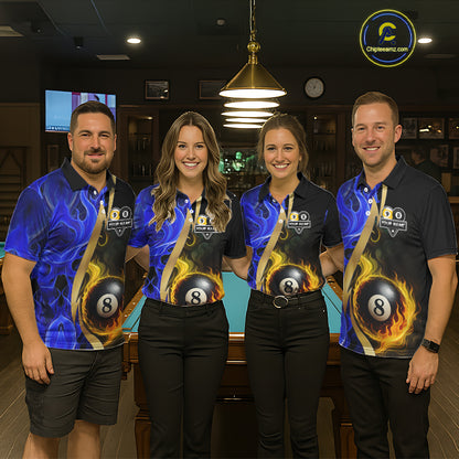 Blue 8 Ball & 9 Ball Fire Flame Billiard Shirt For Women Custom Pool Team Shirts, Billiard Jersey TDM5350