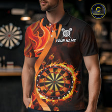 Load image into Gallery viewer, Orange Flaming Dartboard Golden Darts Shirt For Men Custom Darts Jersey Team Polo &amp; 1/4 Zip TDM5351