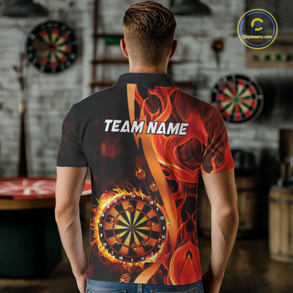 Orange Flaming Dartboard Golden Darts Shirt For Men Custom Darts Jersey Team Polo & 1/4 Zip TDM5351