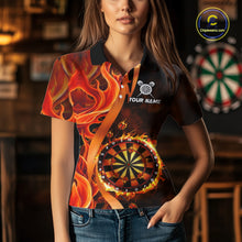 Load image into Gallery viewer, Orange Flaming Dartboard Golden Darts Shirt For Women Custom Darts Jersey Team Polo &amp; 1/4 Zip TDM5351