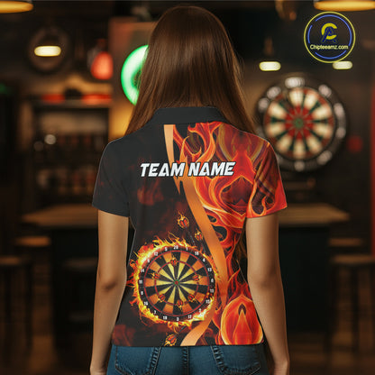 Orange Flaming Dartboard Golden Darts Shirt For Women Custom Darts Jersey Team Polo & 1/4 Zip TDM5351