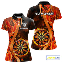 Load image into Gallery viewer, Orange Flaming Dartboard Golden Darts Shirt For Women Custom Darts Jersey Team Polo &amp; 1/4 Zip TDM5351
