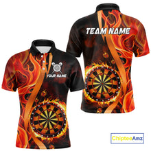 Load image into Gallery viewer, Orange Flaming Dartboard Golden Darts Shirt For Men Custom Darts Jersey Team Polo &amp; 1/4 Zip TDM5351