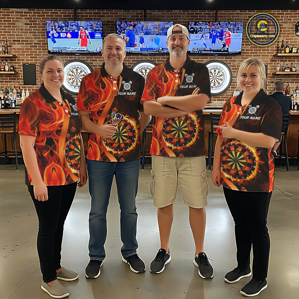 Orange Flaming Dartboard Golden Darts Shirt For Men Custom Darts Jersey Team Polo & 1/4 Zip TDM5351