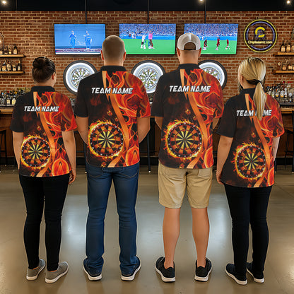 Orange Flaming Dartboard Golden Darts Shirt For Men Custom Darts Jersey Team Polo & 1/4 Zip TDM5351