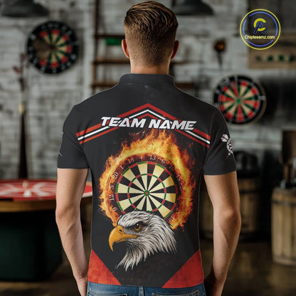 Black And Red Flaming Dartboard Eagle Darts Shirt For Men Custom Darts Jersey Team Polo & 1/4 Zip TDM6007