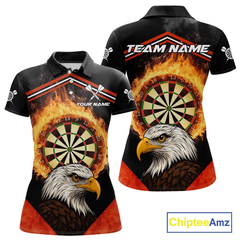 Black And Red Flaming Dartboard Eagle Darts Shirt For Women Custom Darts Jersey Team Polo & 1/4 Zip TDM6007