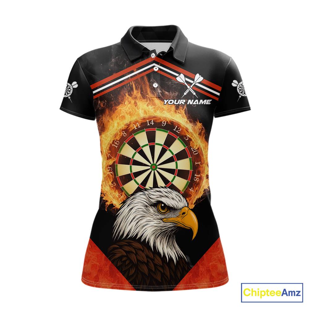 Black And Red Flaming Dartboard Eagle Darts Shirt For Women Custom Darts Jersey Team Polo & 1/4 Zip TDM6007