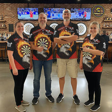 Load image into Gallery viewer, Black And Red Flaming Dartboard Eagle Darts Shirt For Men Custom Darts Jersey Team Polo &amp; 1/4 Zip TDM6007