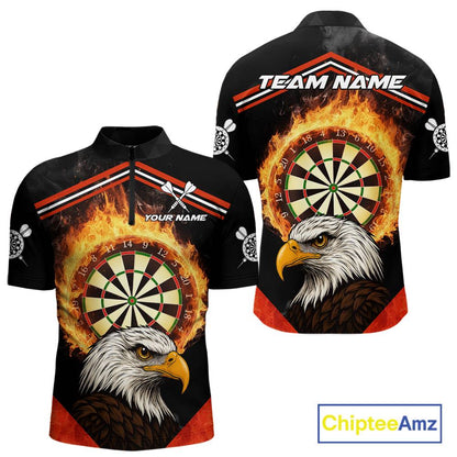 Black And Red Flaming Dartboard Eagle Darts Shirt For Men Custom Darts Jersey Team Polo & 1/4 Zip TDM6007