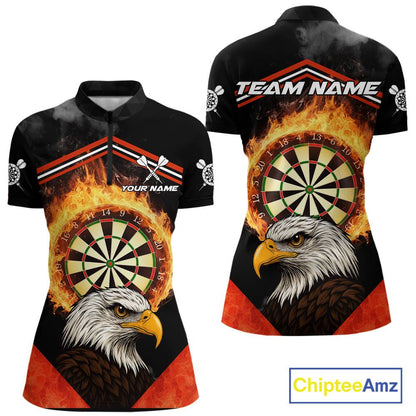 Black And Red Flaming Dartboard Eagle Darts Shirt For Women Custom Darts Jersey Team Polo & 1/4 Zip TDM6007