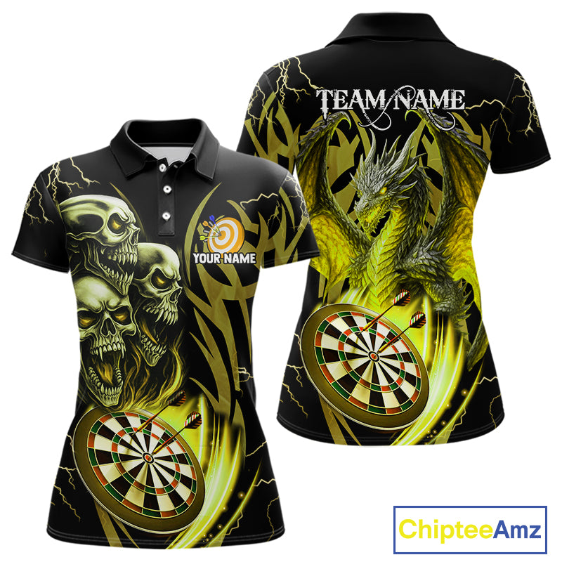 Personalized Skull & Dragon Darts Shirt For Women Custom Lightning Dartboard Team Jersey |Yellow TDM5651