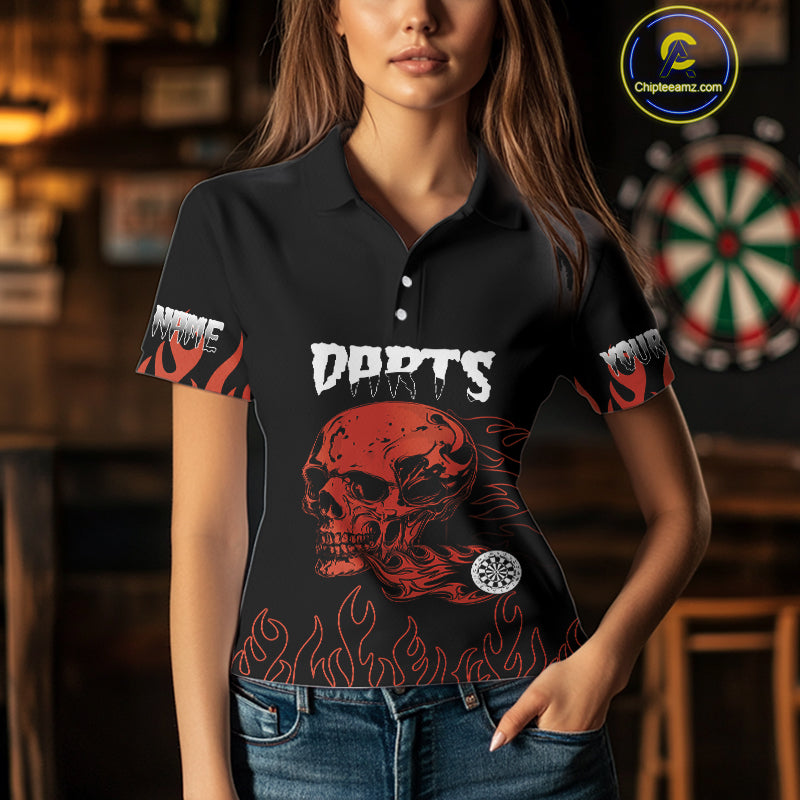 Custom Red Fire Flame Dart Arrows Skull Dart Shirts For Women, Dart Team Jerseys NYN0085