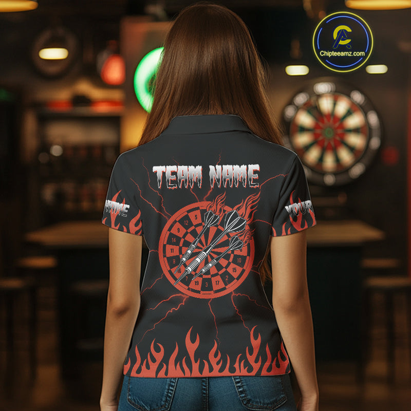 Custom Red Fire Flame Dart Arrows Skull Dart Shirts For Women, Dart Team Jerseys NYN0085