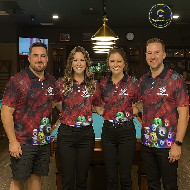 Personalized Red Grunge Cracked 8 Ball Billiard Shirts For Women Custom Team League Billiard Jerseys NYN2982