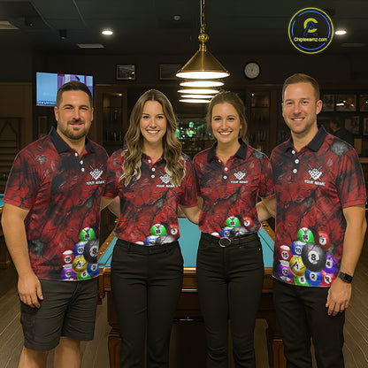 Personalized Red Grunge Cracked 8 Ball Billiard Shirts For Women Custom Team League Billiard Jerseys NYN2982