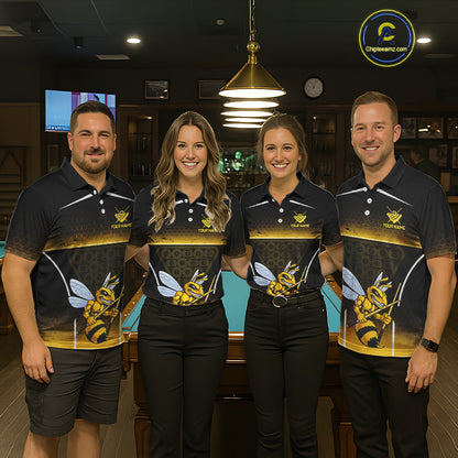 Yellow Hexagon Funny Bee 8 Ball Pool Billiard Jerseys For Women Custom Grunge Billiard Team Appeal NYN2989