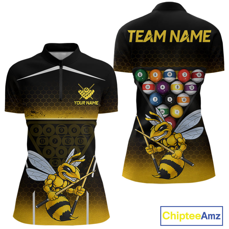 Yellow Hexagon Funny Bee 8 Ball Pool Billiard Jerseys For Women Custom Grunge Billiard Team Appeal NYN2989