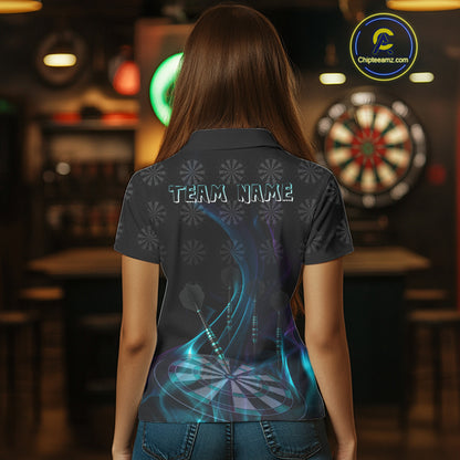 Flaming Dartboard 3D & Dart Arrow Turquoise Men's Darts Shirt Custom Name For Players NYN0692