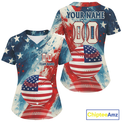 Custom Grunge Patriotic Baseball Jersey For Women US Flag 3D Baseball Ball Team Shirt NYN0939