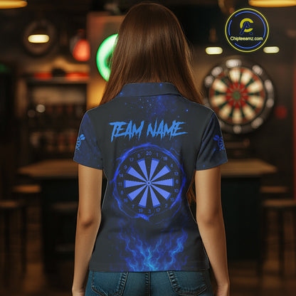 Custom Fire Flames Blue Skull Dart Arrow Dart Women Polo Shirt Outfits Dart Jerseys NYN1558