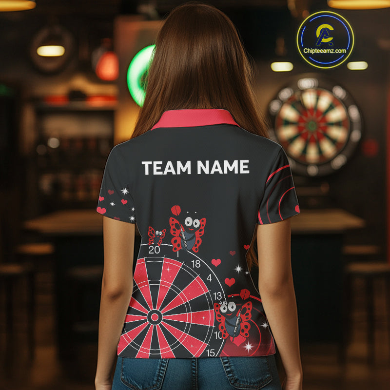 Custom Black And Red Butterflies Funny Dart Women Polo Shirt Dart Team Jerseys NYN1561