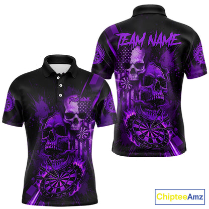 Custom Purple Smokes Grunge Skull Men Darts Polo Shirt US Flag Skull Dart League Jerseys NYN2124