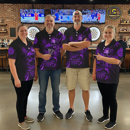 Custom Purple Smokes Grunge Skull Women Darts Polo Shirt US Flag Skull Dart League Jerseys NYN2124
