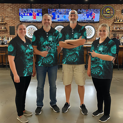 Custom Turquoise Smokes Grunge Skull Women Darts Quarter- Zip Shirt US Flag Skull Dart League Jerseys NYN2125