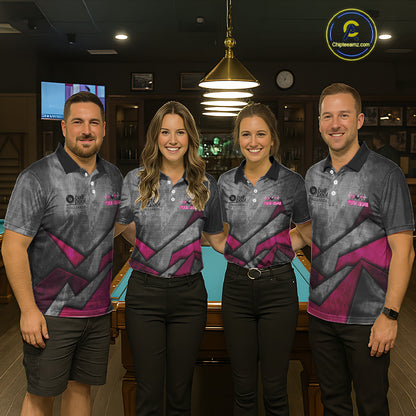 Ball Pool Billiard Polo & 1/4-Zip Shirt For Men Custom Light Pink 8 Ball Billiard Team Attire NYN2385