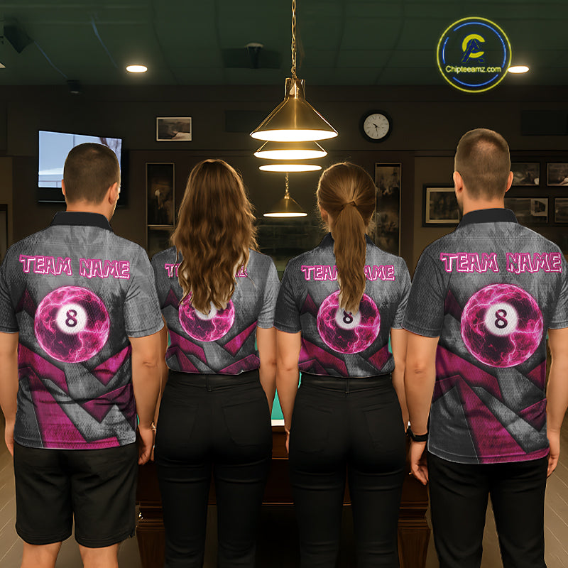 Ball Pool Billiard Polo & 1/4-Zip Shirt For Men Custom Light Pink 8 Ball Billiard Team Attire NYN2385
