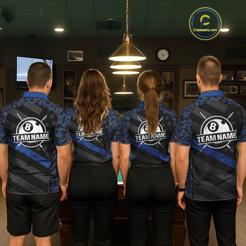 Black & Blue Digital Camo 3D Ball Pool Men Billiard Shirt Custom 8 Ball Billiard Team Attire NYN2386