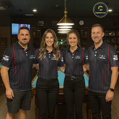 3D Ball Pool Men Billiard Polo & 1/4-Zip Shirt Custom Light 8 Ball Billiard Team Apparel|Red NYN2387
