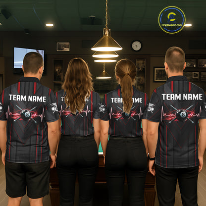3D Ball Pool Men Billiard Polo & 1/4-Zip Shirt Custom Light 8 Ball Billiard Team Apparel|Red NYN2387